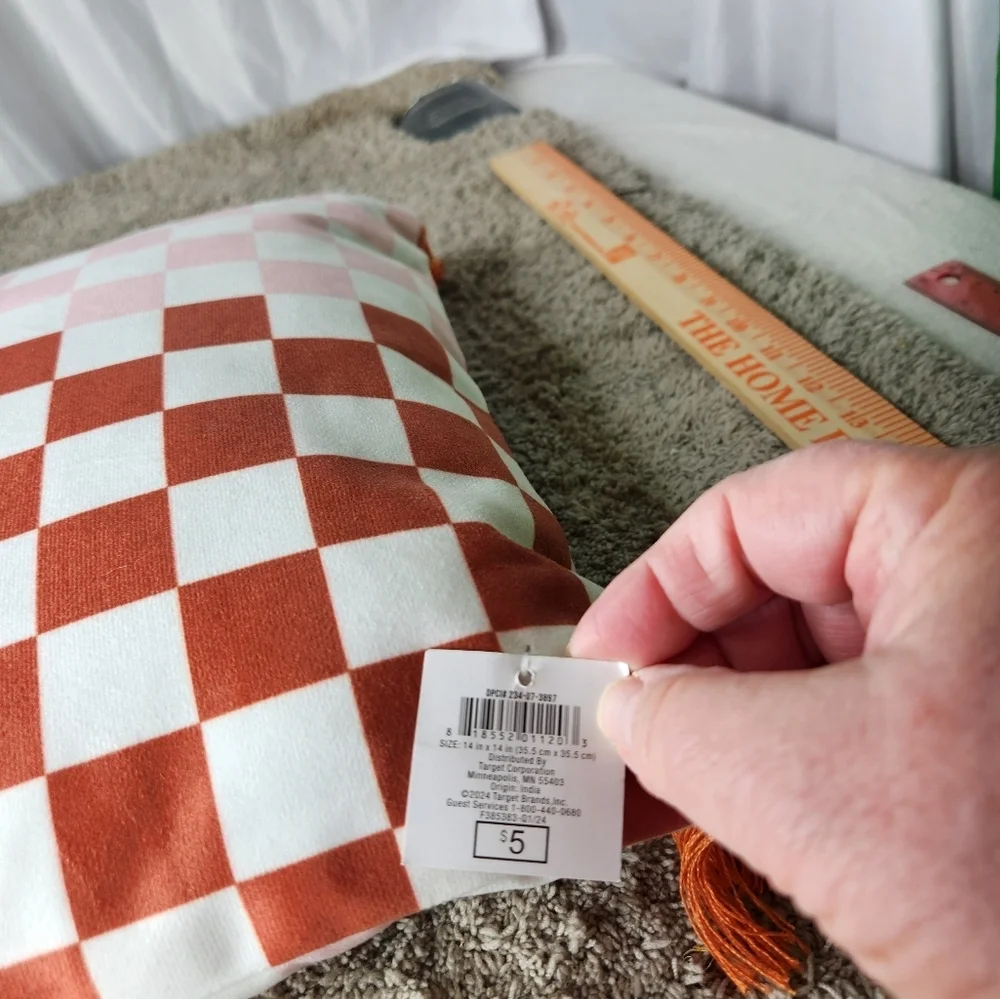 2 Fall Decorative Pillows (1 Pumpkin Pillow & 1 Orange Squares Pillow)